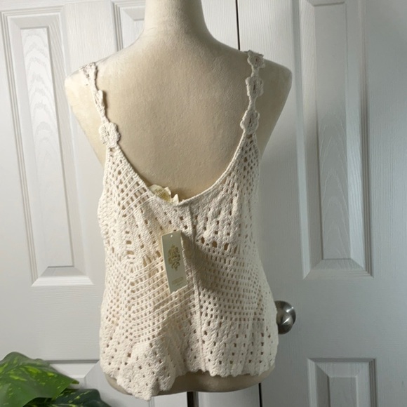 Rebellion Again - Crop Top Crotchet Open Knit Bohemian Ivory Size L - Picture 4 of 12